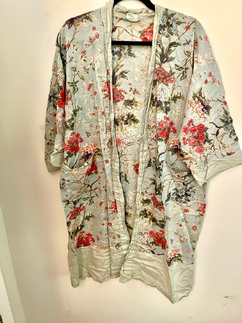 Handprint Floral Kimono Cover-Up robe 100% cotton uni size